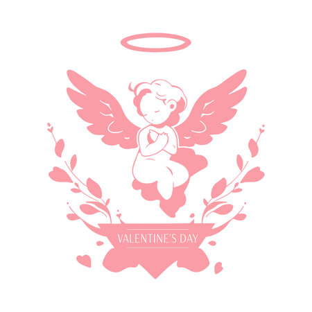 Valentine's day greeting card with cute angel. Vector illustration.のイラスト素材