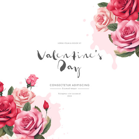 Valentine's day greeting card with rose flowers. Vector illustration.のイラスト素材