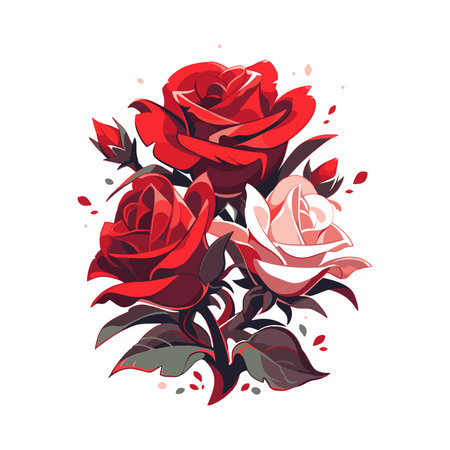 Beautiful bouquet of red and white roses. Vector illustration.のイラスト素材