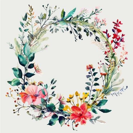 Watercolor floral wreath. Hand painted floral wreath isolated on white background.のイラスト素材