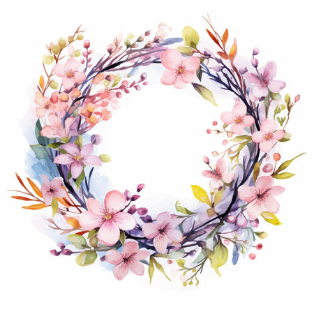 Watercolor floral wreath. Hand painted floral wreath. Vector illustration.のイラスト素材