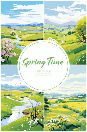 Vector illustration of a set of banners with the image of the spring landscapeのイラスト素材