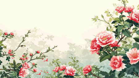 Vintage background with blooming peony flowers. Vector illustration.のイラスト素材