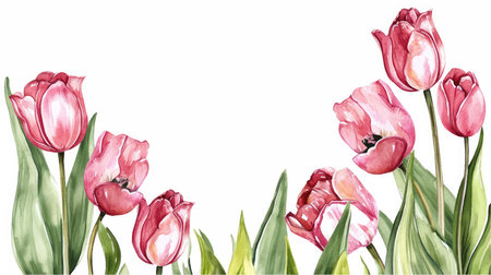 Tulips. Hand drawn watercolor illustration isolated on white backgroundのイラスト素材