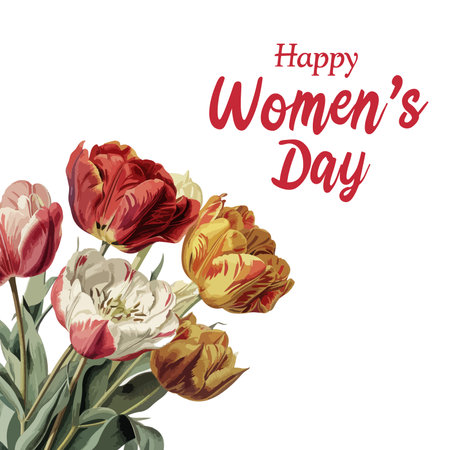 Happy Women's Day greeting card with tulips. Vector illustration.のイラスト素材