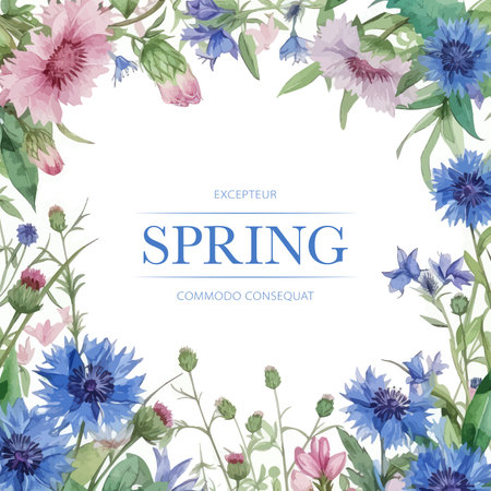 Beautiful vector card with watercolor cornflowers on white backgroundのイラスト素材