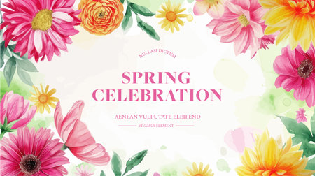 Watercolor spring flowers background with space for text. Vector illustration.のイラスト素材