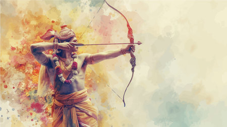 Lord Rama with bow and arrow in Indian festival Dussehra