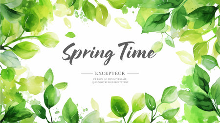 Spring time. Watercolor background with green leaves. Vector illustration.のイラスト素材