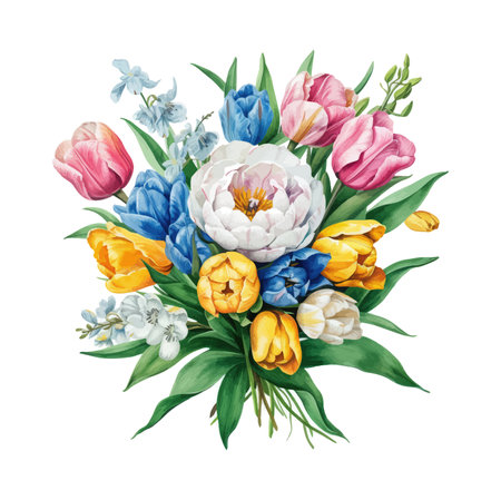 Beautiful watercolor bouquet of tulips and hyacinthsのイラスト素材