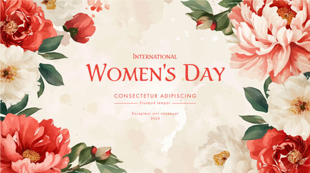 Womens day card with peony flowers. Vector illustration.のイラスト素材