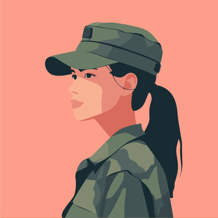 Girl in a military uniform. Vector illustration in a flat style.のイラスト素材