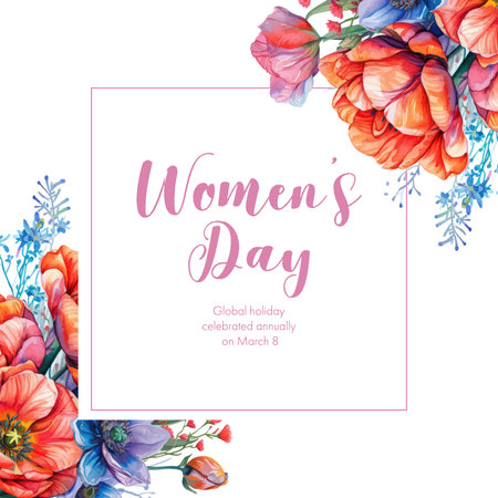 Womens day greeting card with watercolor flowers. Vector illustration.のイラスト素材