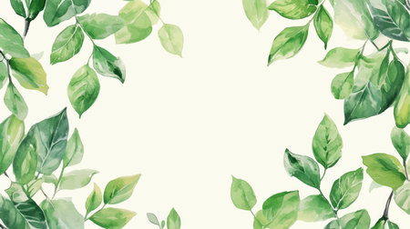 Watercolor frame with green leaves. Hand drawn vector illustration on white background.のイラスト素材