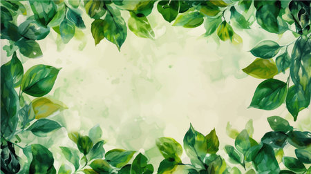 Watercolor background with green leaves. Hand drawn illustration. Vector.のイラスト素材