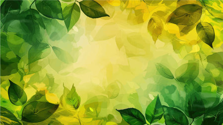Floral background with yellow and green leaves. Vector Illustration.のイラスト素材