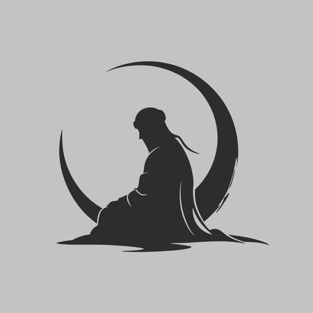 Vector illustration of the silhouette of Jesus Christ on the background of the crescentのイラスト素材