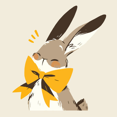 Cute bunny with yellow bow. Vector illustration in retro style.のイラスト素材
