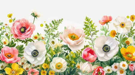 Watercolor floral background with colorful flowers. Hand drawn illustration for your designのイラスト素材