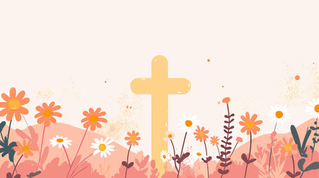 Christian cross with flowers. Christian symbols. Vector illustration in flat style.のイラスト素材