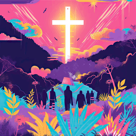 Christian worship. Christian symbols. The cross of Jesus Christ on the background of the forest.