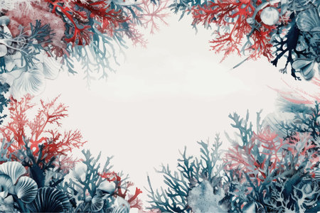 Coral reef frame. Underwater background with corals and algae.のイラスト素材