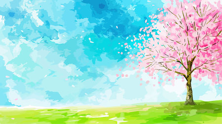 Cherry blossom sakura background. Spring season. Vector illustration.のイラスト素材