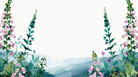 Watercolor background with wild flowers and plants. Hand drawn vector illustration.のイラスト素材