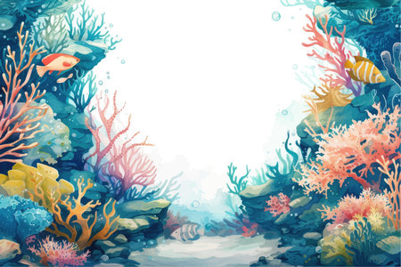Underwater background with corals and tropical fish. Vector illustration.のイラスト素材