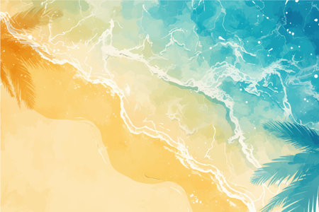Abstract summer background with palm trees and sea waves. Vector illustration.のイラスト素材