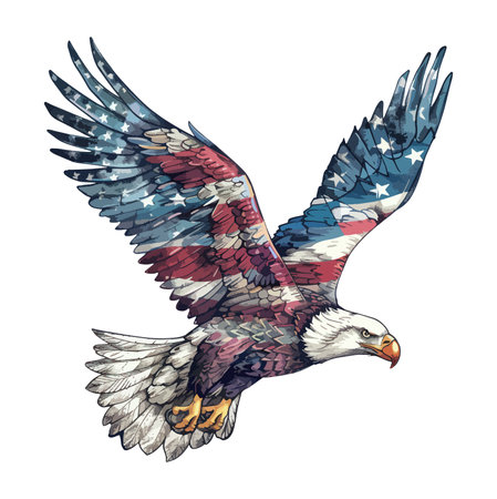 American eagle with American flag. Hand-drawn vector illustration.のイラスト素材
