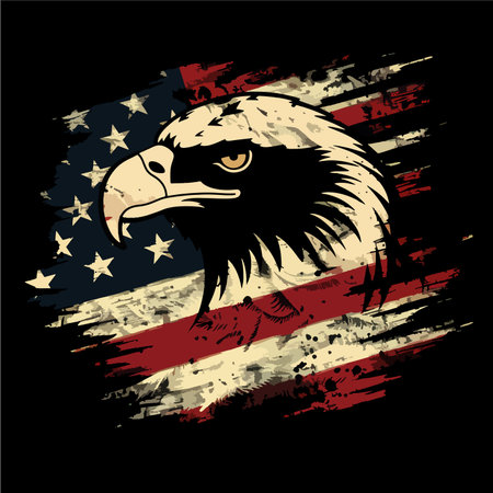 American eagle with USA flag on a black background. Vector illustration.のイラスト素材