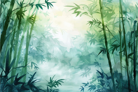 Bamboo forest landscape background, watercolor style, vector illustration.のイラスト素材