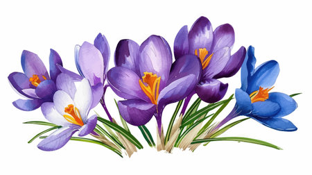Beautiful crocus flowers on a white background. Watercolor illustrationのイラスト素材