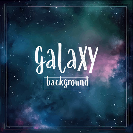 Galaxy background with hand drawn lettering. Vector illustration for your designのイラスト素材