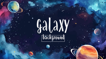 Galaxy background with planets and stars. Hand drawn vector illustration.のイラスト素材