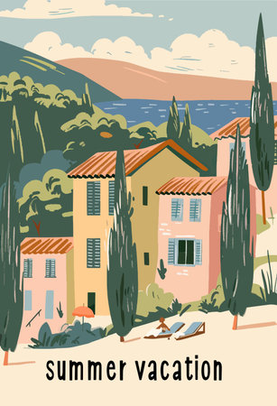 Summer vacation in Croatia. Vector illustration in flat style. Vacation in Croatia.のイラスト素材