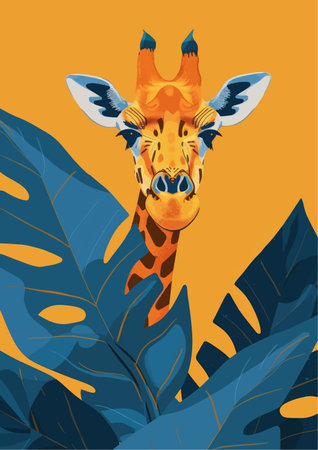 Giraffe in the jungle. Vector illustration in flat style.のイラスト素材