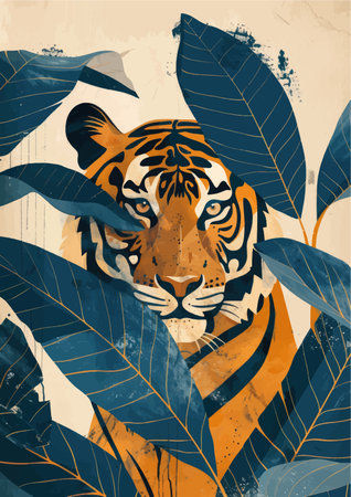 Tiger in the jungle. Hand drawn vector illustration in vintage style.のイラスト素材