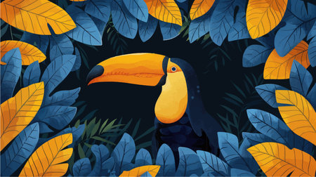Tropical background with toucan and leaves vector illustration graphic designのイラスト素材