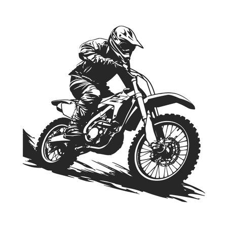 Motocross rider on the road. Monochrome vector illustrationのイラスト素材