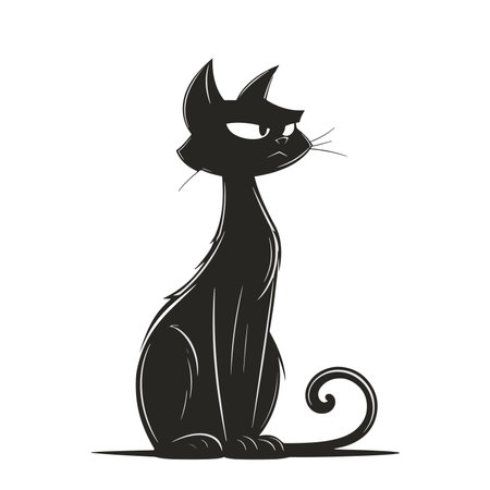 Black cat with big ears. Vector illustration isolated on white background.のイラスト素材
