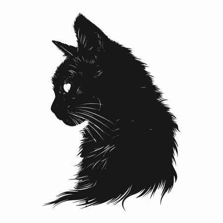 Vector image of a cat. Black silhouette of a cat on a white background.のイラスト素材