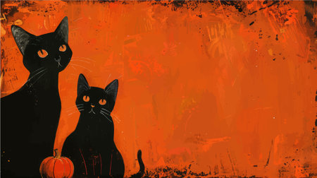 halloween background with black cats and pumpkins, vector illustration.のイラスト素材