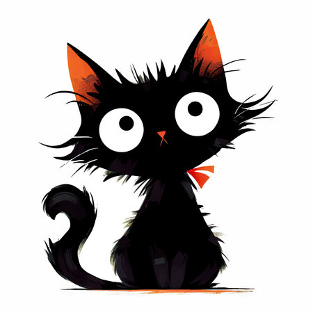 Cute black cat with big eyes. Vector illustration on white background.のイラスト素材