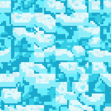 Seamless pixelated pattern with blue sky and white clouds.のイラスト素材