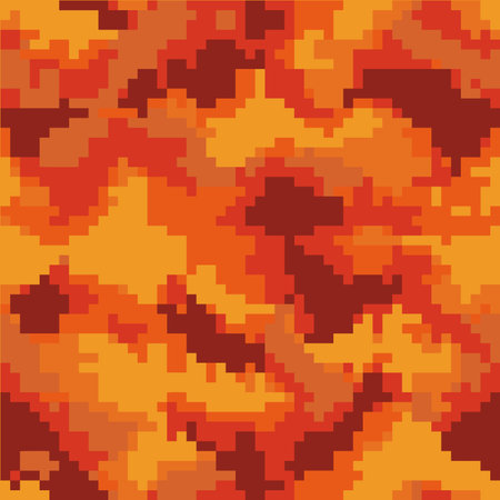 Pixel camo seamless pattern. Vector illustration. Red, orange, brown colors.のイラスト素材