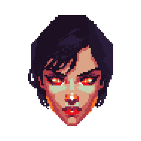 Vector pixel art portrait of a female vampire isolated on a white backgroundのイラスト素材
