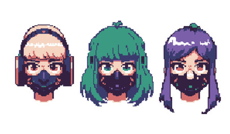 set of pixelated avatars women with hairstyle vector illustration designのイラスト素材