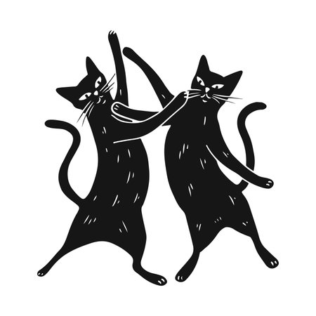 Two black cats. Vector illustration isolated on a white background. Hand drawn.のイラスト素材